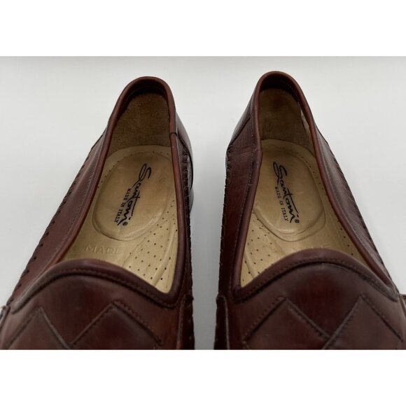 Santoni Italy Handwoven Stitched Brown Leather Penny Loafers Men Size 9D main image 4
